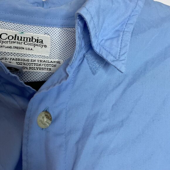 Columbia PFG Shirt Large Blue Short Sleeve Button Up Solid Vented Palm Sailfish - Picture 3 of 13